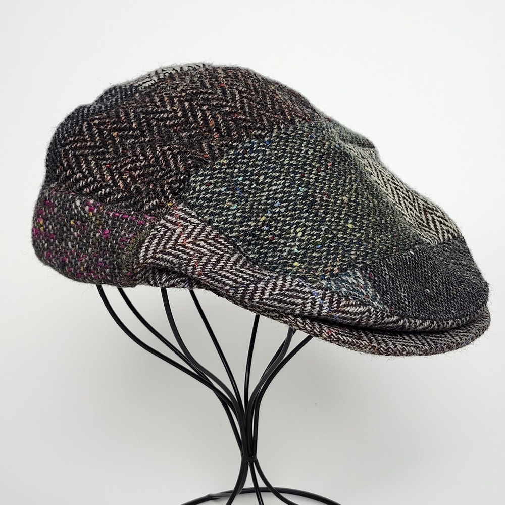Vintage Irish 100% Wool Tweed Patchwork Flat Cap Ireland L Mizen Head Ivy Hat
